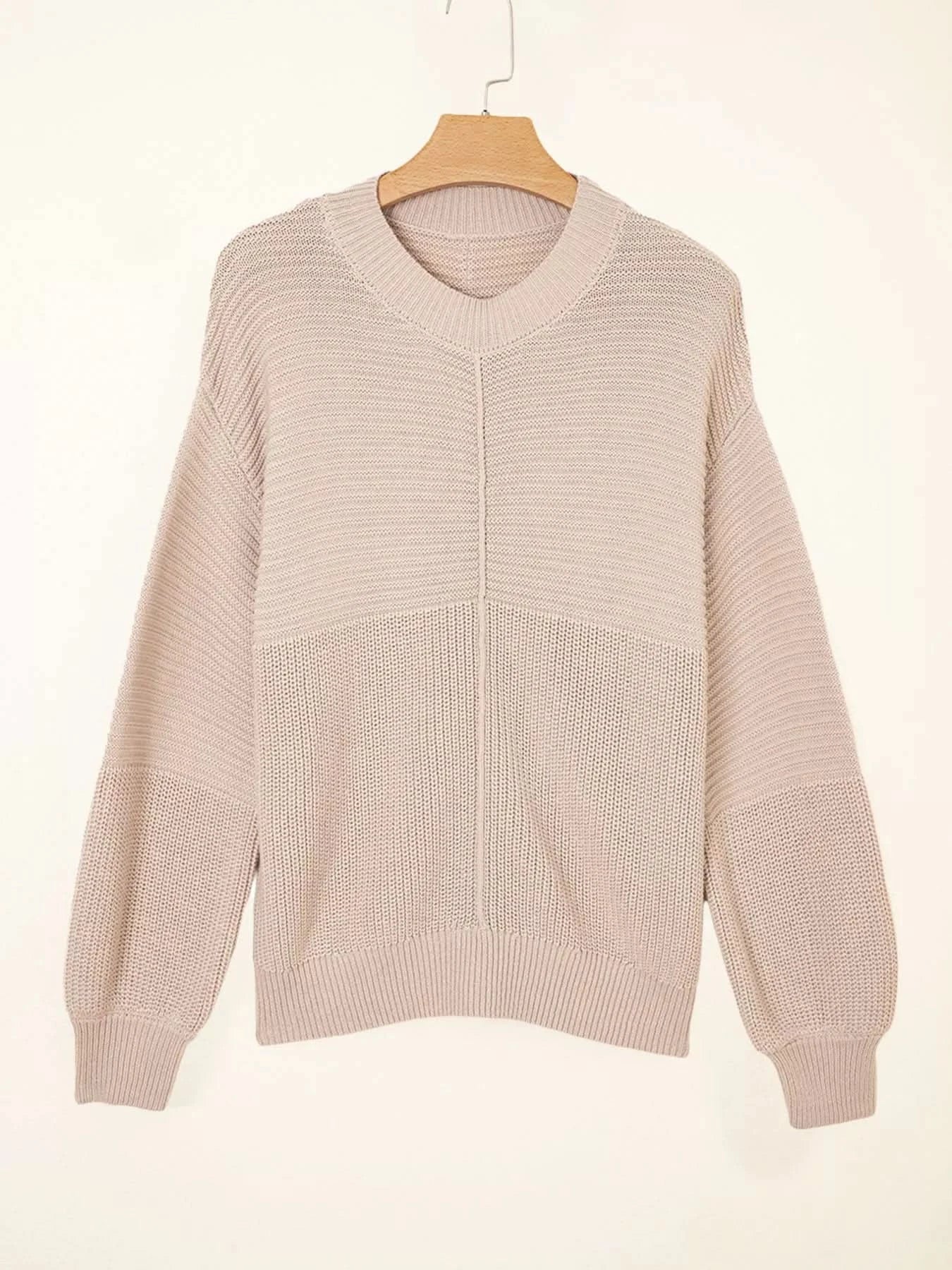 Texture Knitted Dropped Shoulder Sweater Khaki