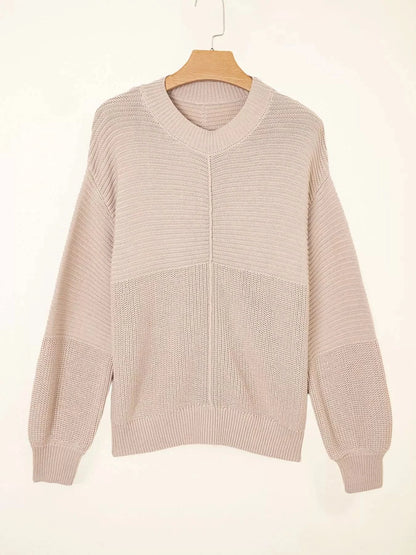 Texture Knitted Dropped Shoulder Sweater Khaki
