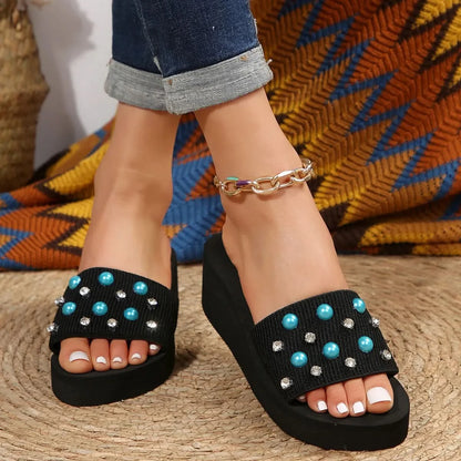 Studded Wedge Platform Sandals Blue