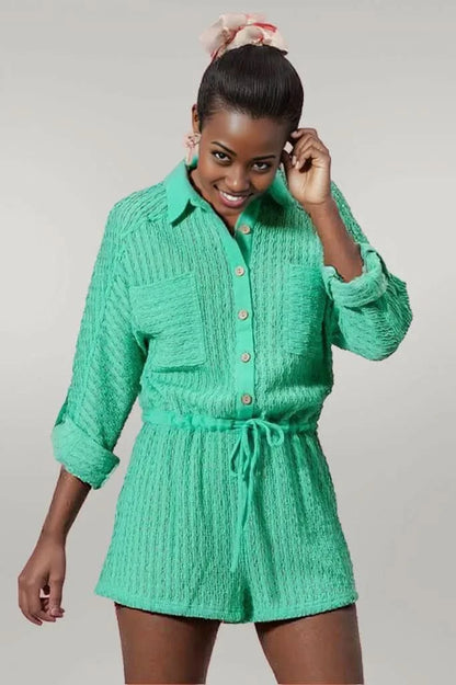 SO ME Textured Knit Button Front Romper