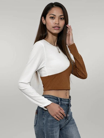 Ivy Lane Cropped Contrast Color Round Neck Short Sleeve Tee