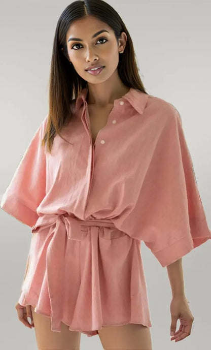 Collared Neck Half Sleeve Romper