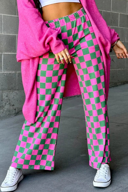 Checkered Wide Leg Pants Turquoise