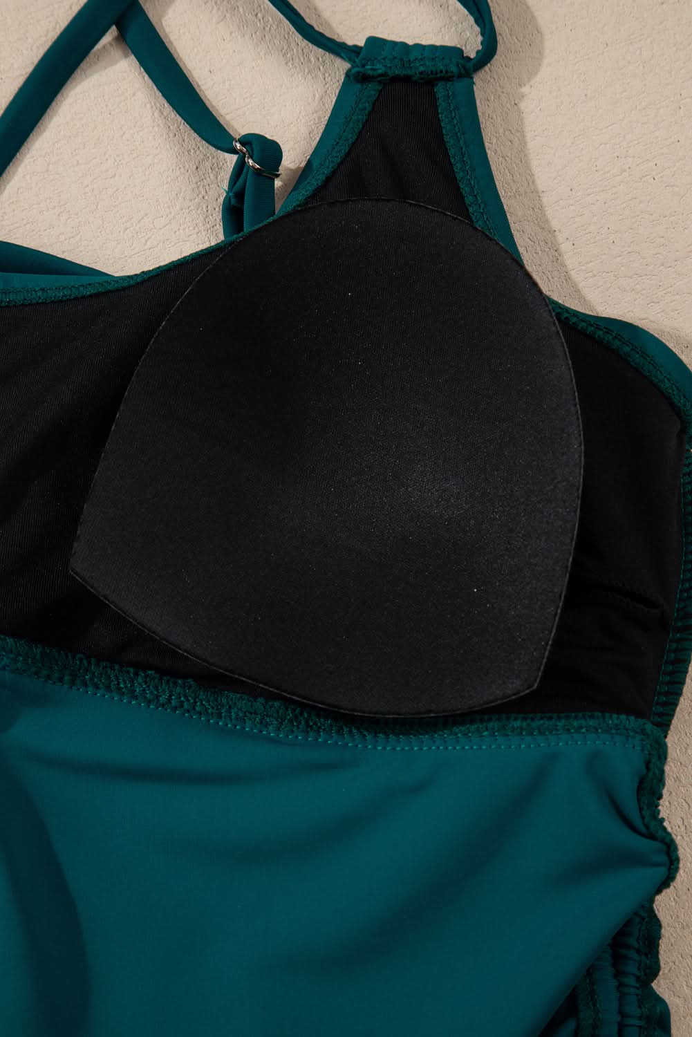 Mineral Red Drawstring Tummy Control Mix-and-match 2pcs Tankini Swimsuit Sea Green 82%Polyamide+18%Elastane