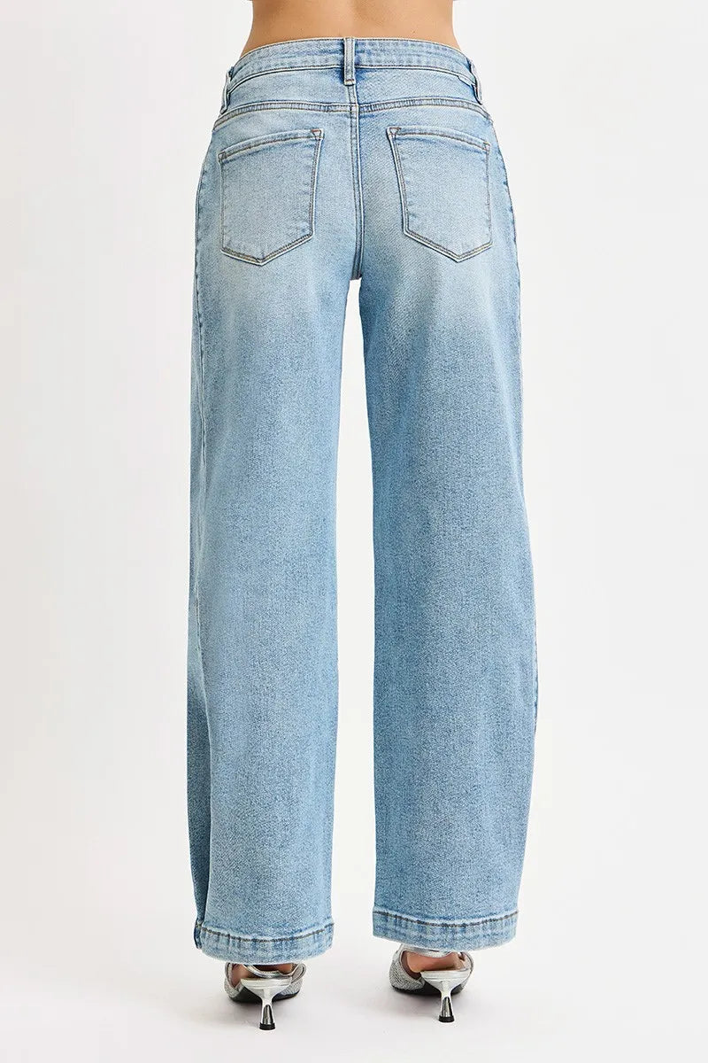 RISEN Mid Rise Wide Barrel Transferable Leg Snap Jeans MEDIUM