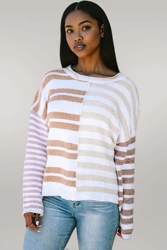 Stripe Blocked Drop Shoulder Slouchy Sweater