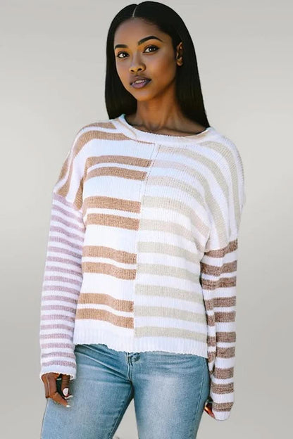 Stripe Blocked Drop Shoulder Slouchy Sweater