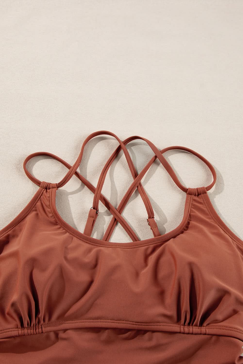 Mineral Red Drawstring Tummy Control Mix-and-match 2pcs Tankini Swimsuit Mineral Red 82%Polyamide+18%Elastane