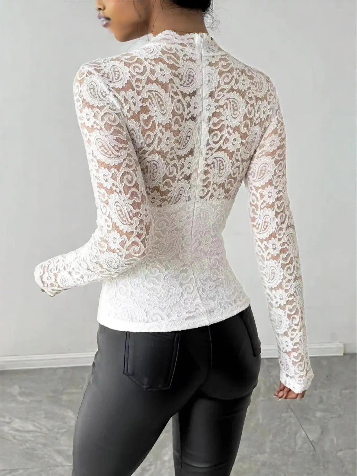 Zip Back Long Sleeve Lace Top