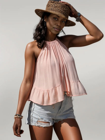 Ruched Peplum Round Neck Tank