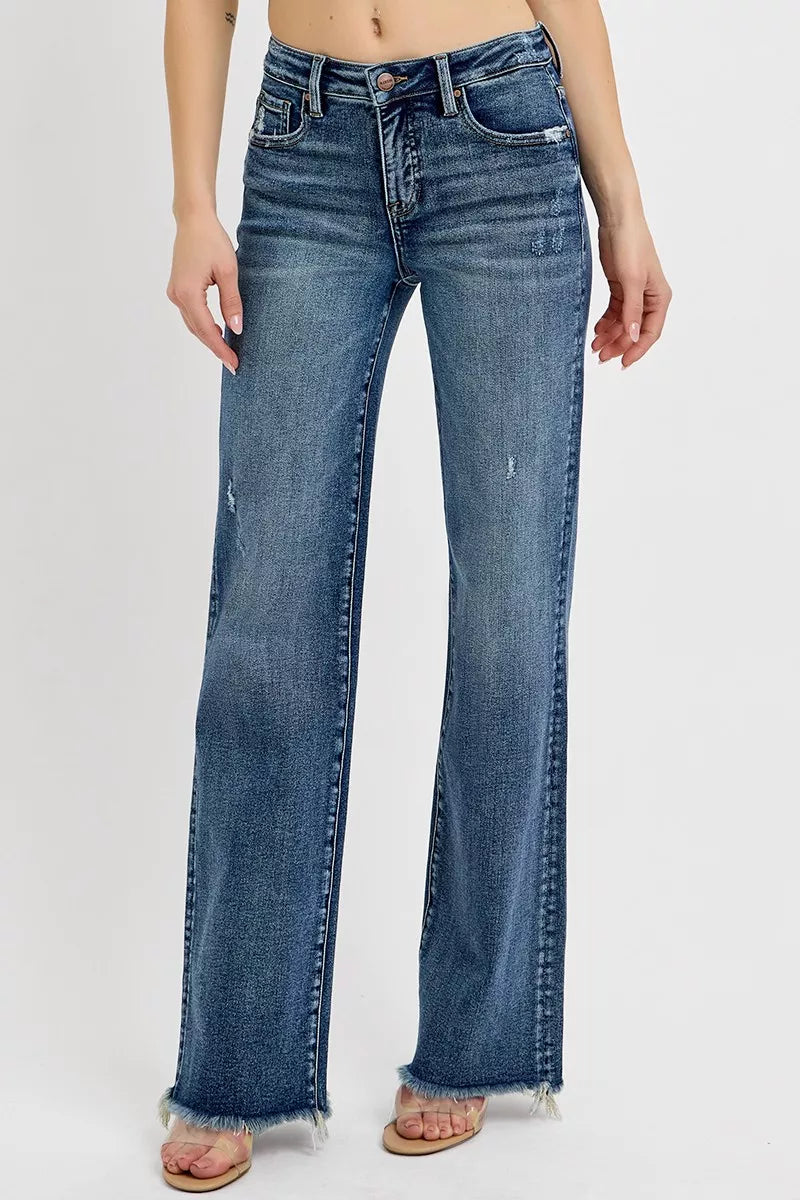 RISEN Full Size Tummy Control High Rise Long Straight Jeans