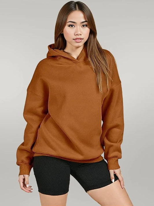 Dropped Shoulder Long Sleeve Hoodie Caramel