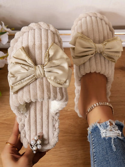Bow Embellished Indoor Slippers Ivory