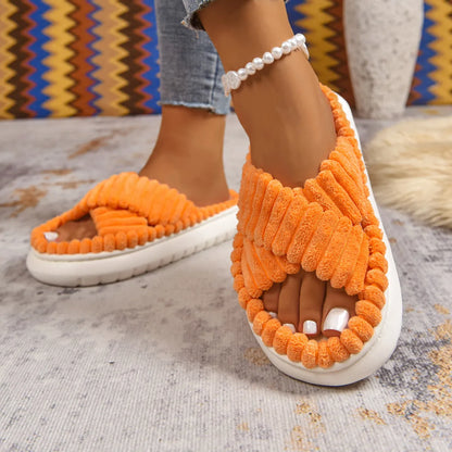 Crisscross Open Toe Platform Slippers Orange