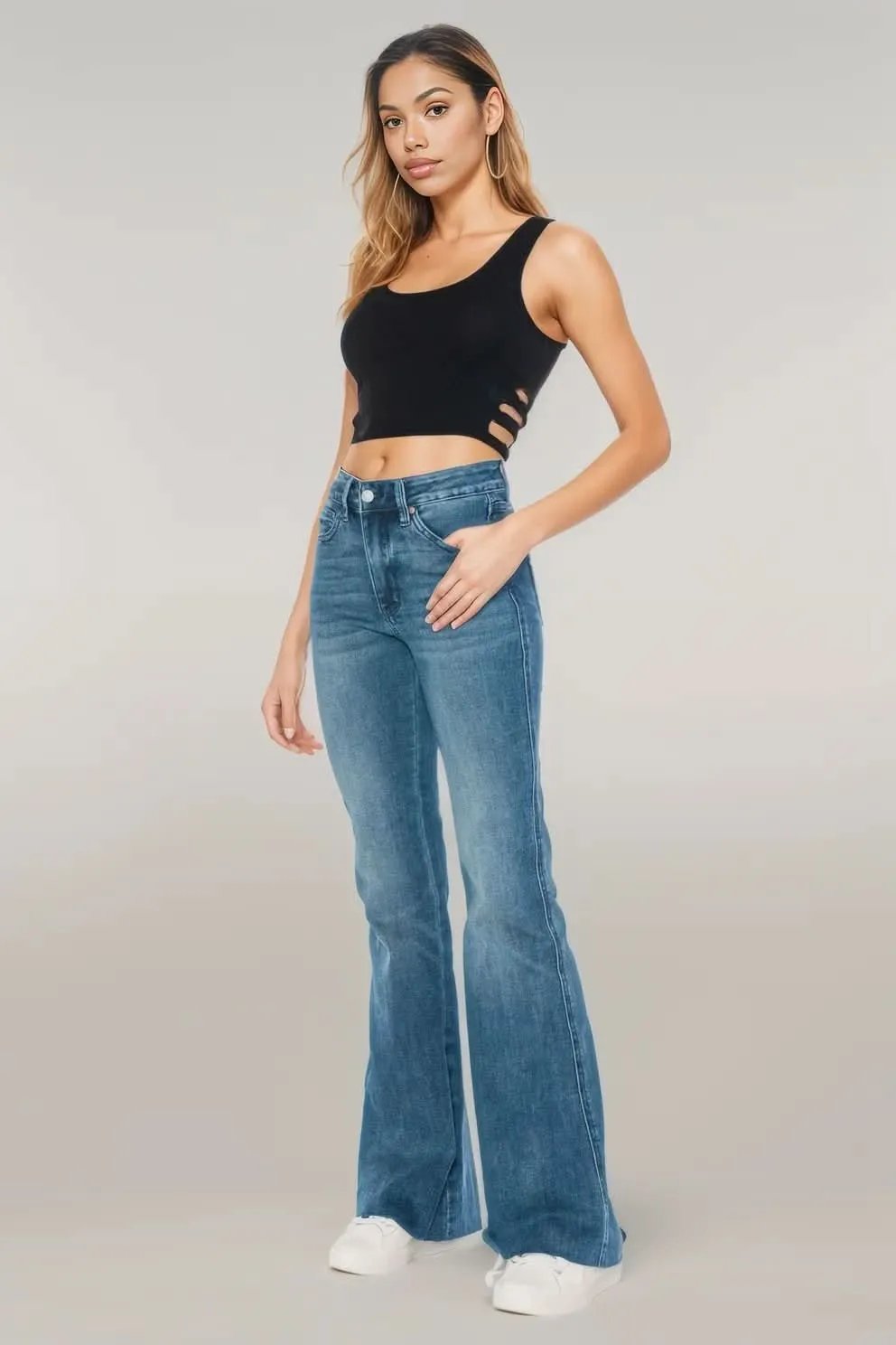 Judy Blue Full Size Tummy Control Cut Hem Flare Jeans