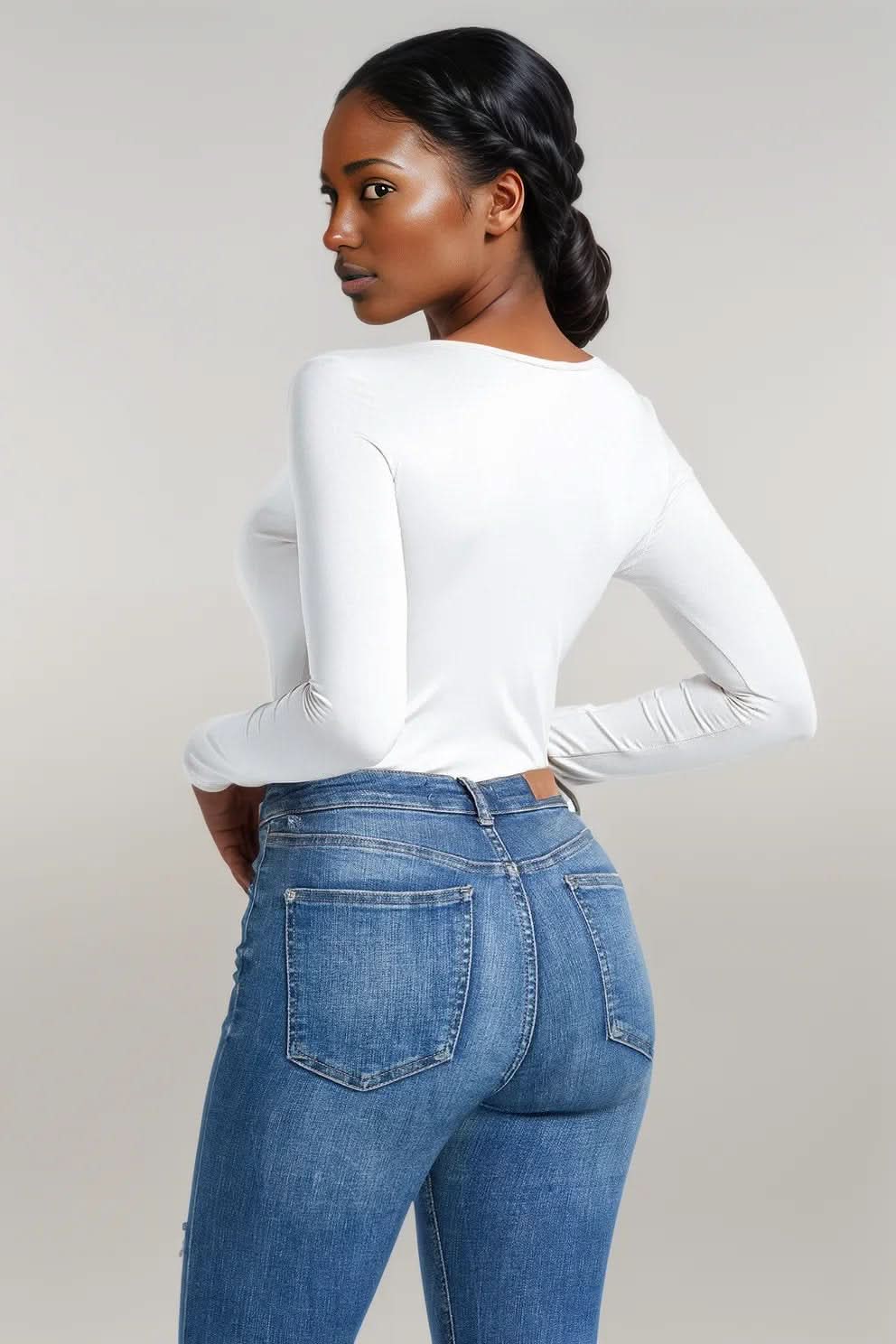 Half Zip Scoop Neck Long Sleeve Bodysuit