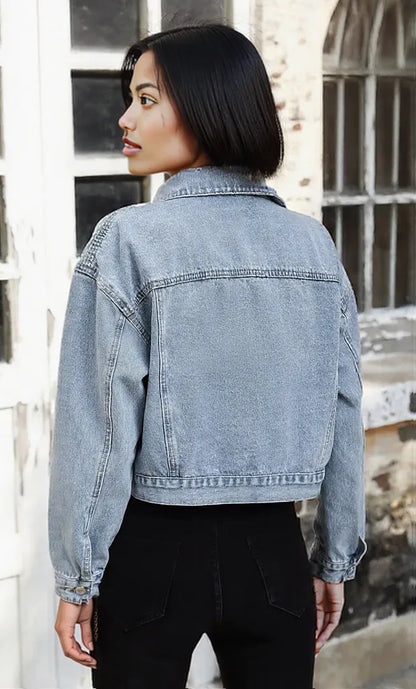 Button Up Denim Jacket with Chest Pockets
