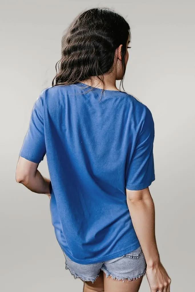 Sky Blue Vintage MOTHERHOOD Letter Graphic T Shirt Sky Blue 62%Polyester+32%Cotton+6%Elastane