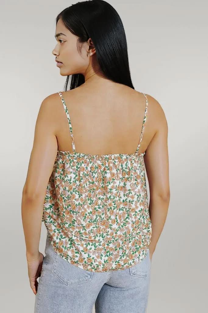 White Boho Floral Spaghetti Strap Ruffle Summer Tank Top
