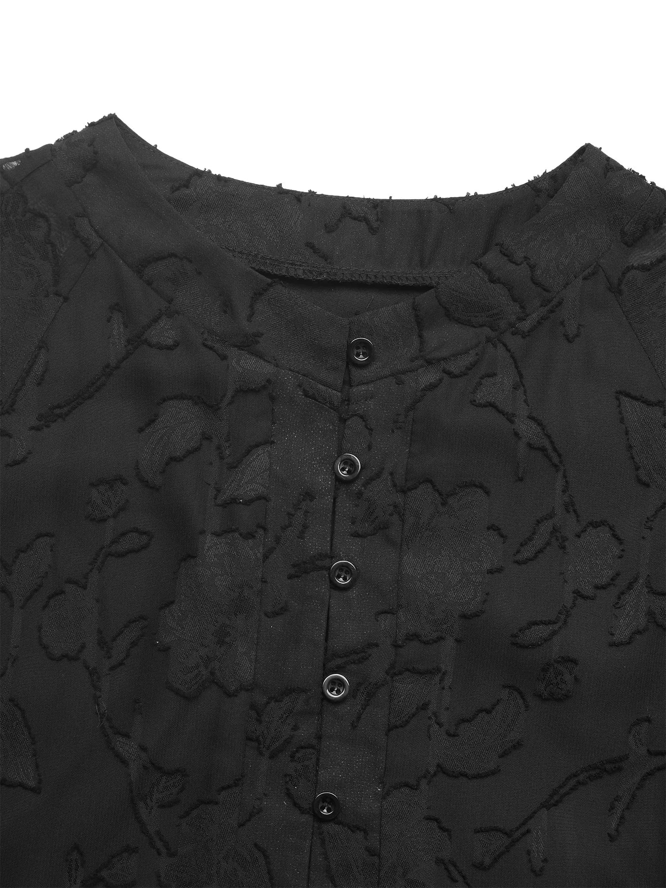 Button-Front Balloon Sleeve Mini Dress Black