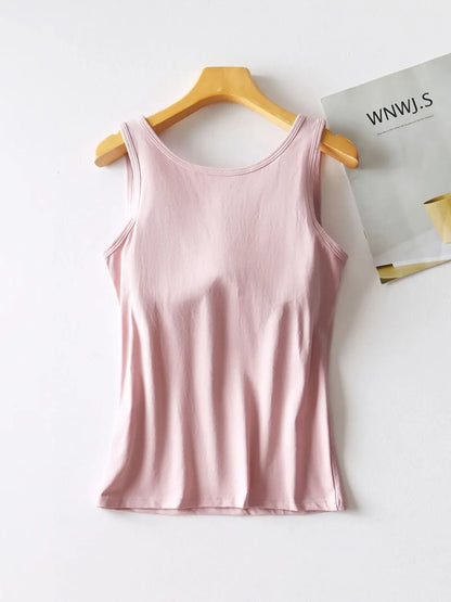 Round Neck Tank with Bra Pale Blush