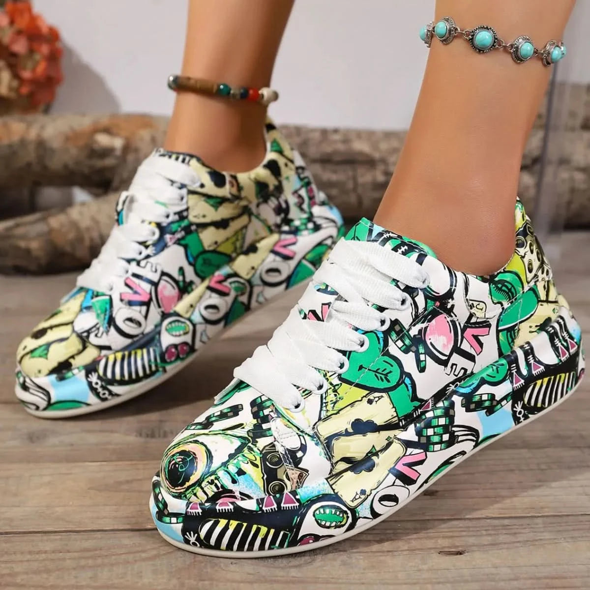Abstract Print Lace Up Sneakers