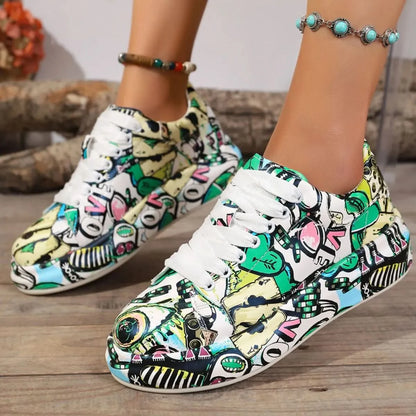 Abstract Print Lace Up Sneakers