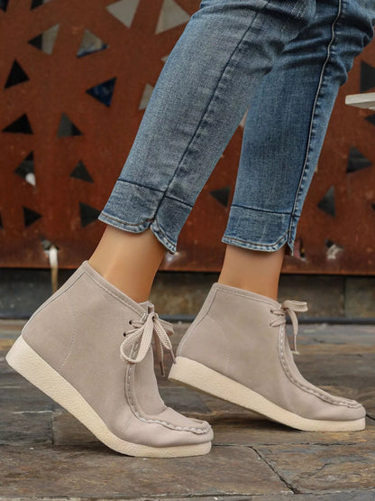 Lace Up Wedge Ankle Boots Creamy-white