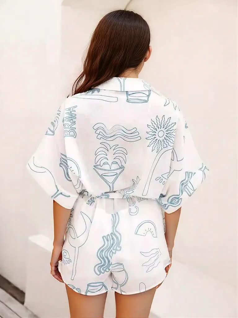 Printed Collared Neck Half Sleeve Romper
