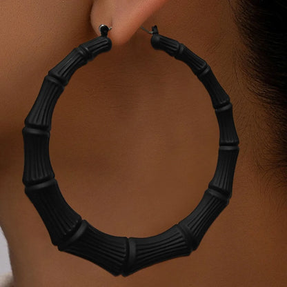 Stainless Steel Textured Hoop Earrings Black One Size