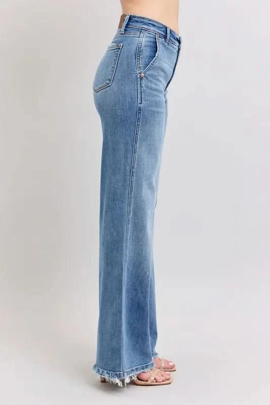 Judy Blue Raw Hem Wide Leg Jeans