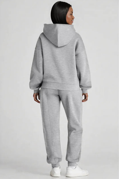 Dropped Shoulder Long Sleeve Hoodie and Pants Active Set