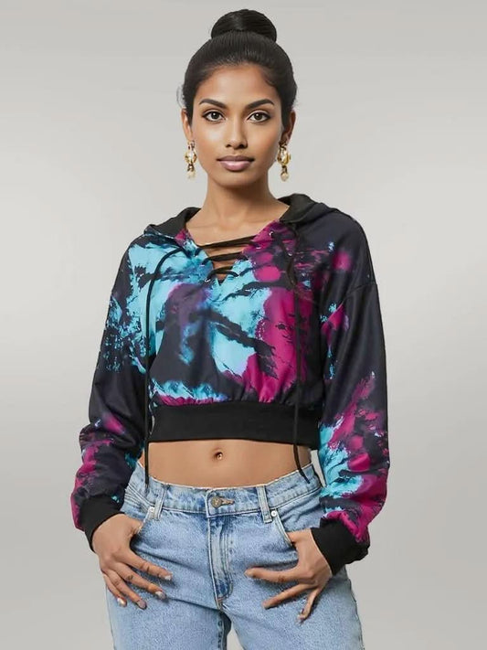 Tie-Dye Lace-Up Hoodie Multicolor