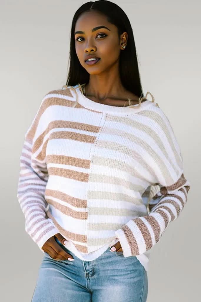 Stripe Blocked Drop Shoulder Slouchy Sweater
