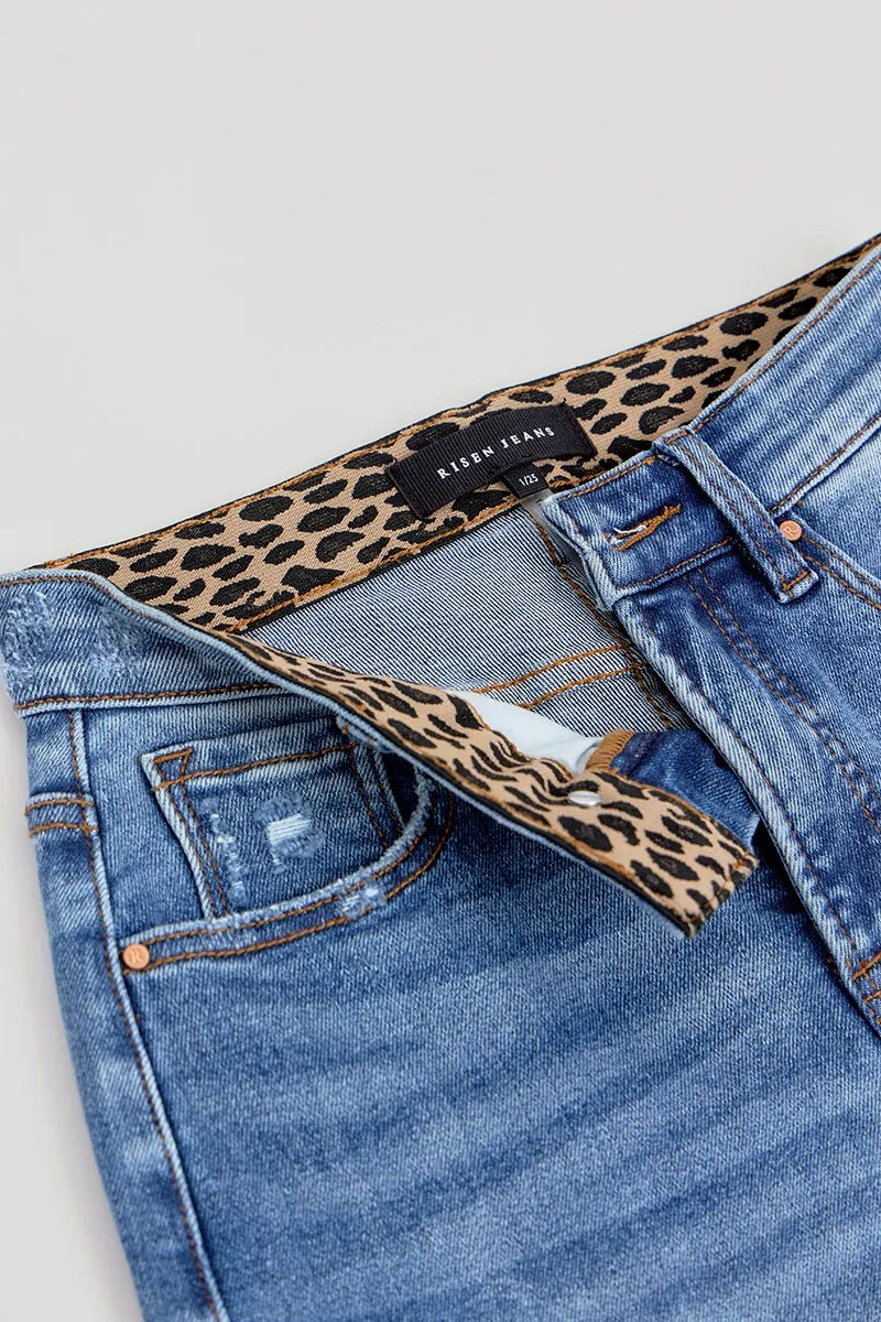 RISEN Full Size Tummy Control Elastic Band High Rise Wide Jeans
