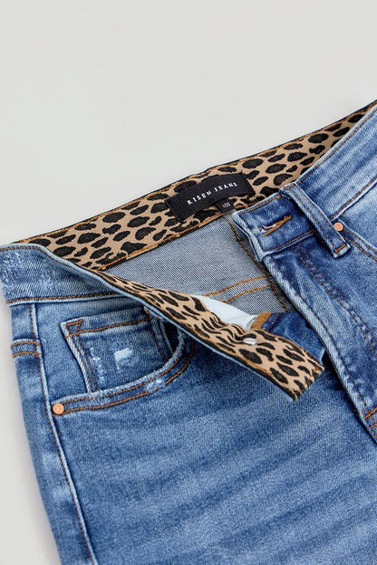 RISEN Full Size Tummy Control Elastic Band High Rise Wide Jeans