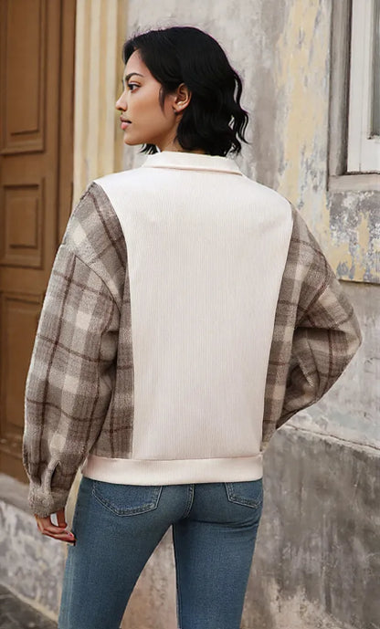 Snap Down Plaid Long Sleeve Sweatshirt