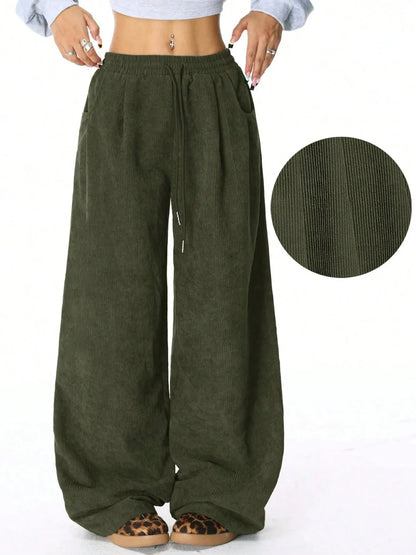 Drawstring Wide Leg Pants Army Green