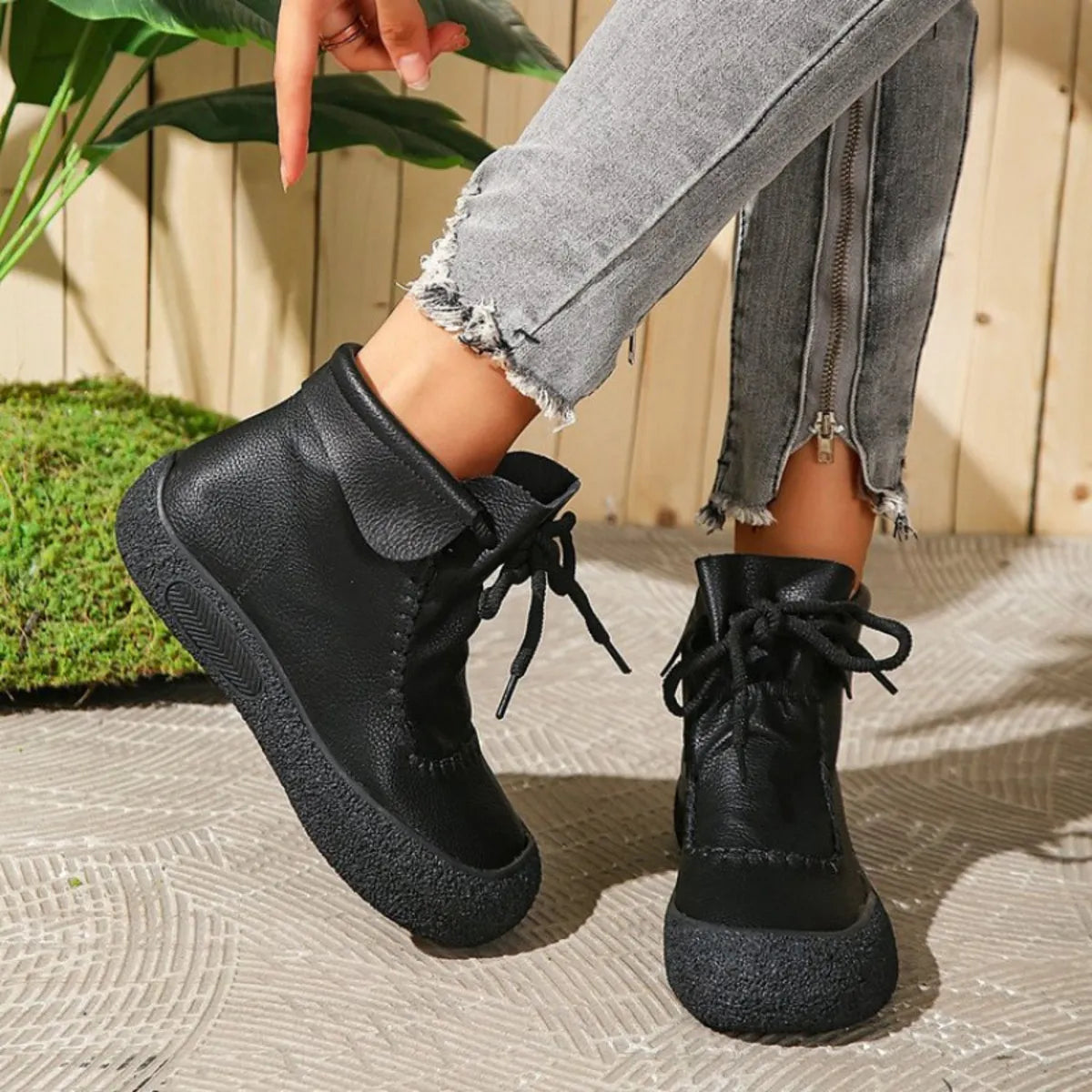 Lace-Up Platform Ankle Boots