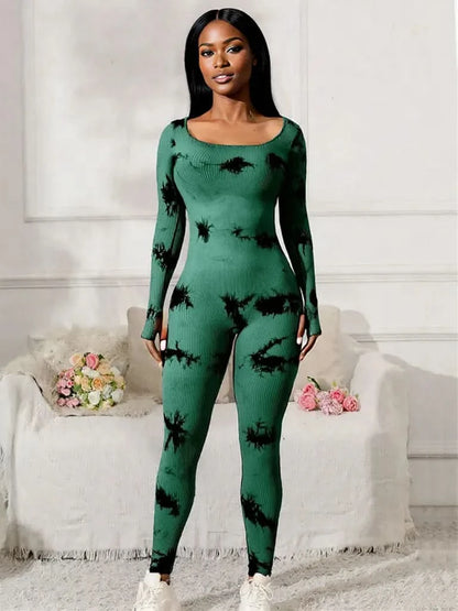 Scoop Neck Long Sleeve Active Jumpsuit