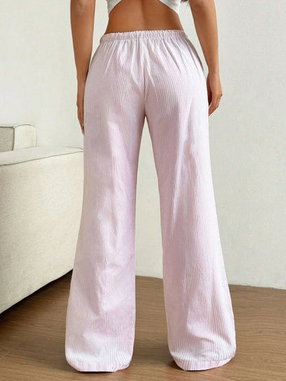 Drawstring Striped Wide Leg Pants