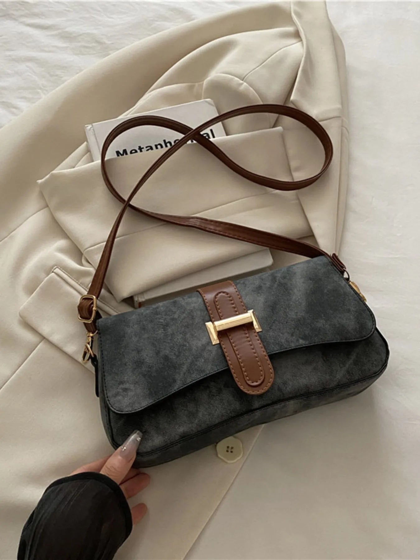 Leather Buckle Strap Crossbody Bag