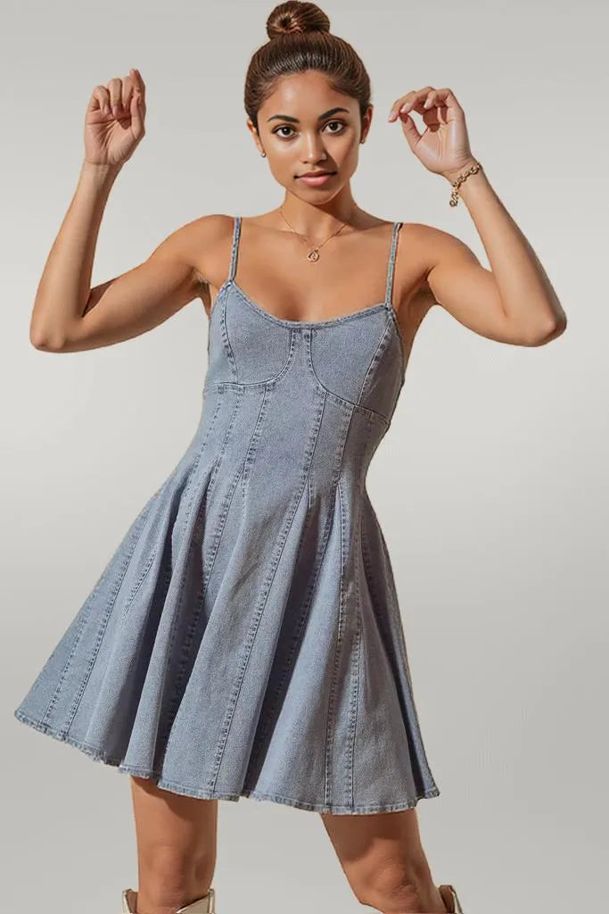 SO ME A Line Fit and Flare Denim Mini Dress DENIM