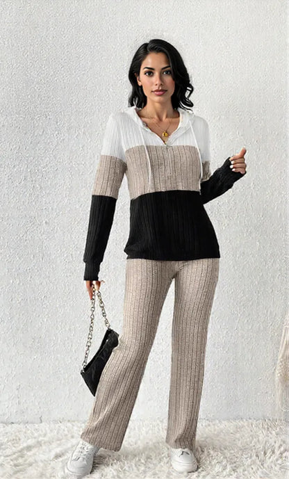 Color Block Half Zip Hooded Top and Pants Set