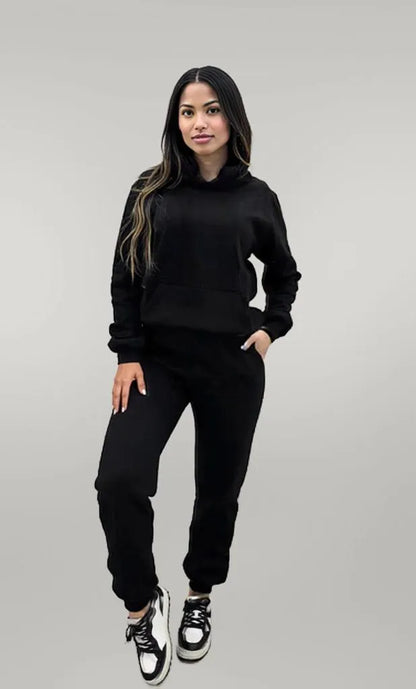 Long Sleeve Hoodie and Joggers Set Black