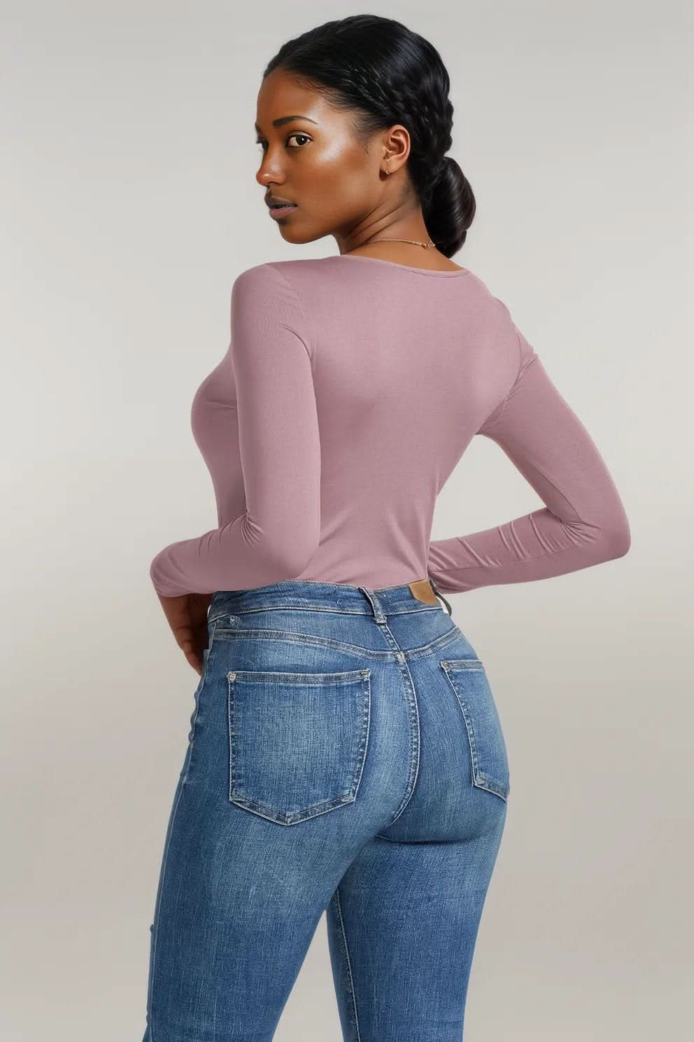 Half Zip Scoop Neck Long Sleeve Bodysuit