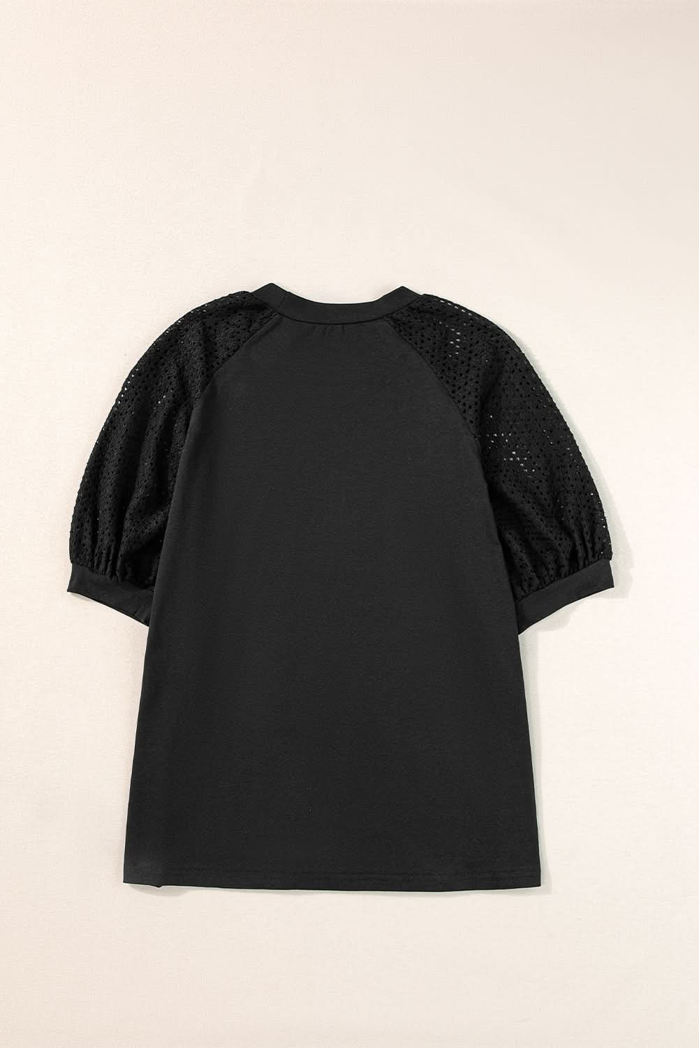 White Pointelle Lace Half Sleeve Crew Neck Tee White 95%Cotton+5%Elastane