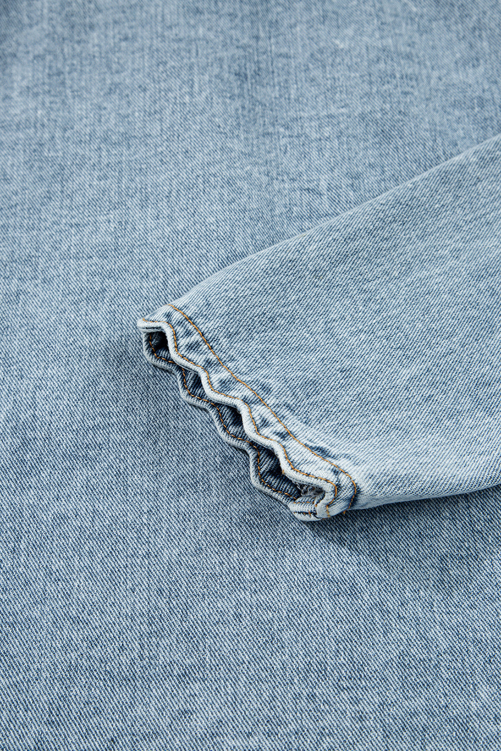 Sail Blue Scallop Trim Collar Patched Pocket Button Up Denim Jacket Myosotis 75%Cotton+25%Polyester