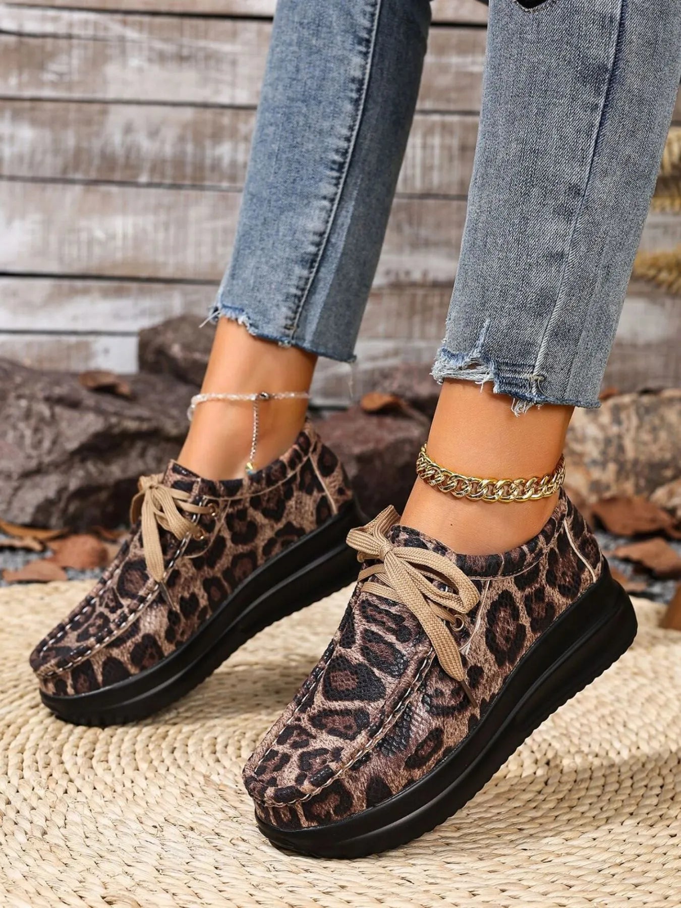 Leopard Round Toe Platform Loafers