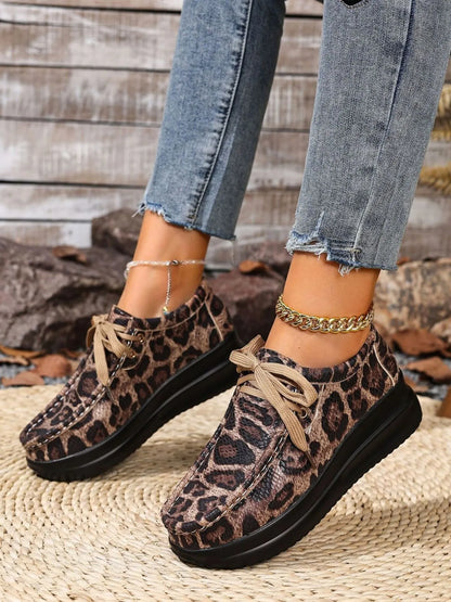 Leopard Round Toe Platform Loafers